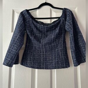Zara Navy Blue Textured Blouse